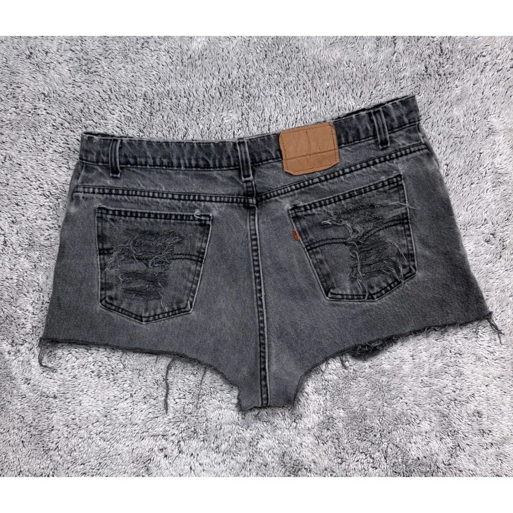 Vintage Levis Orange Tab Destroyed Black Denim Cutoff Shorts Daisy Duke 36